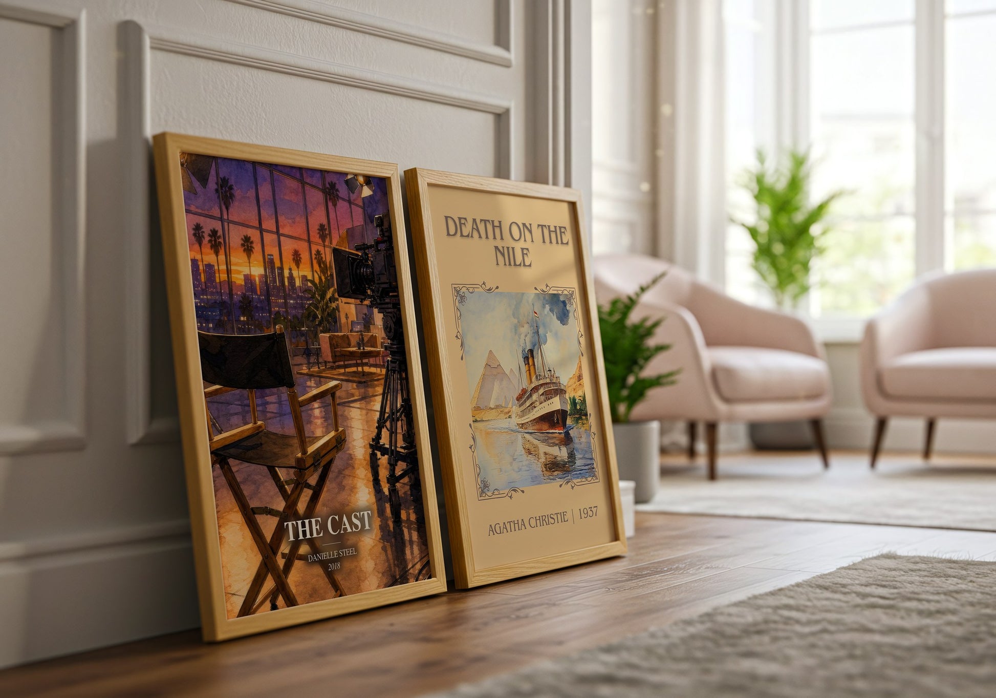 The Cast watercolour print framed by window – literary home decor