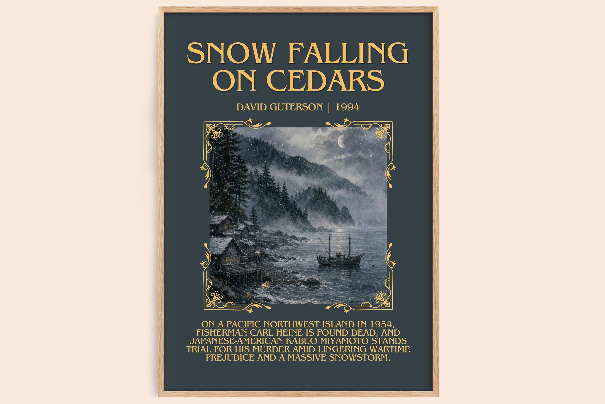 Snow Falling on Cedars Minimalist Book Poster by David Guterson