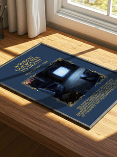 Amusing Ourselves To Death Minimalist Book Poster by Neil Postman – print on a sunlit desk