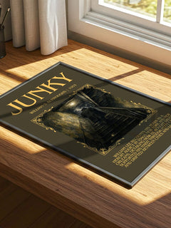 Junky Minimalist Book Poster by William S. Burroughs – print on a sunlit desk