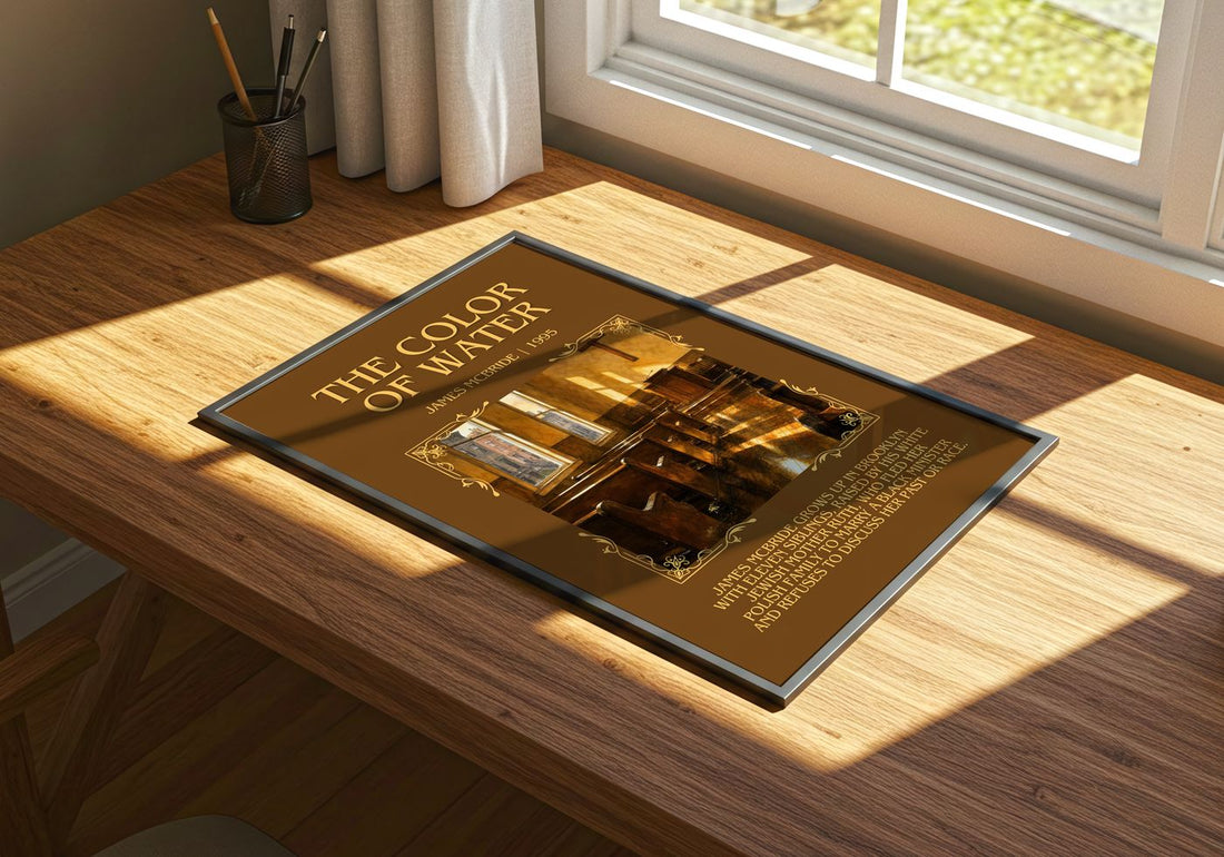 The Color of Water Minimalist Book Poster by James McBride – print on a sunlit desk