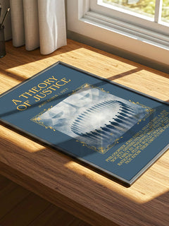 A Theory of Justice Minimalist Book Poster by John Rawls – print on a sunlit desk