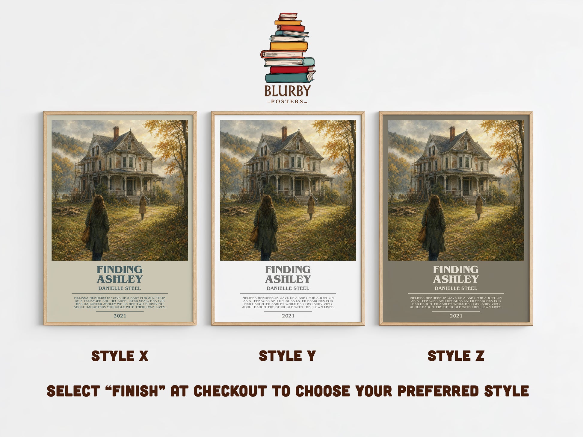 Finding Ashley bookish print in frame leaning in hallway – contemporary fiction wall art