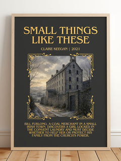 Small Things Like These Minimalist Book Poster by Claire Keegan – framed print leaning on a wooden floor