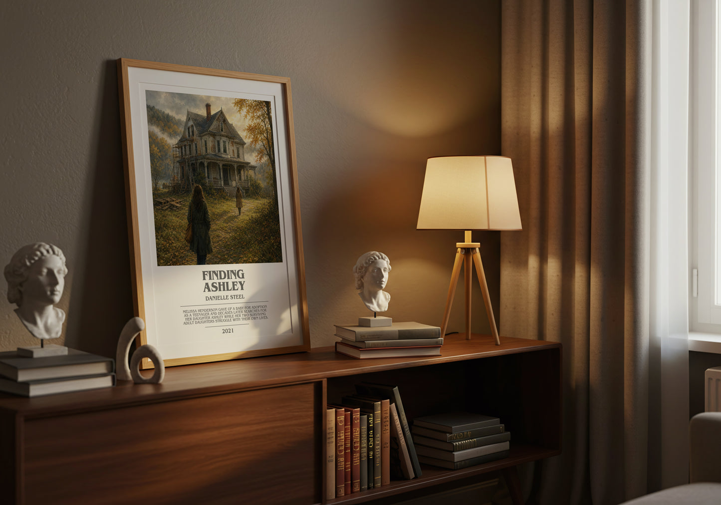 Finding Ashley bookish book poster framed on wall – contemporary fiction wall art