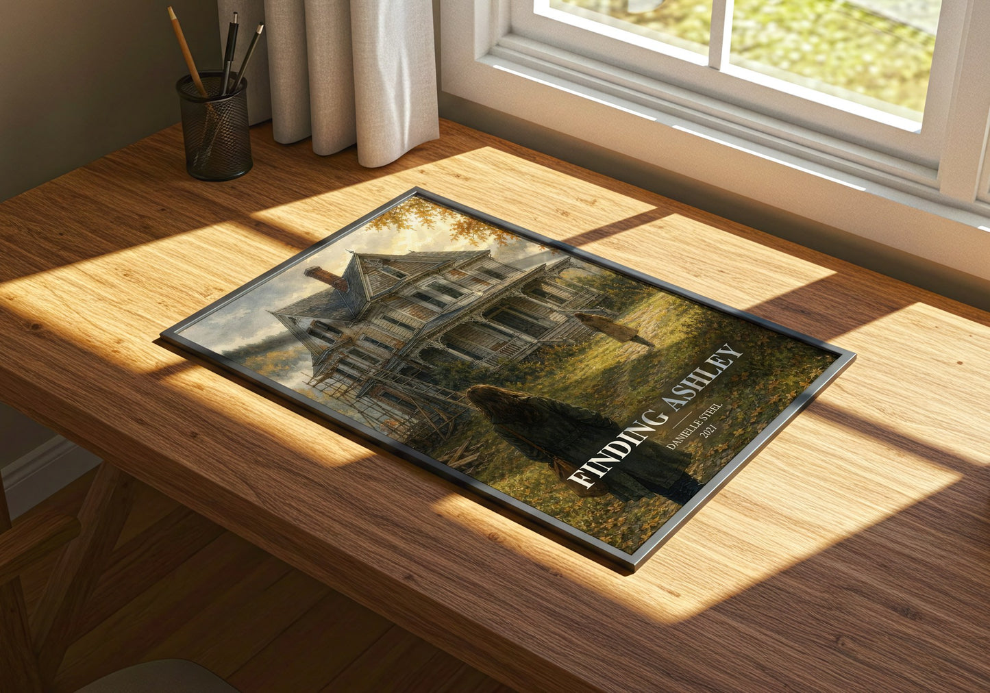 Finding Ashley watercolour book poster framed on wall – contemporary fiction wall art