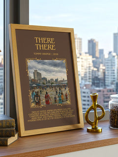 There There Minimalist Book Poster by Tommy Orange – framed print on a city-view windowsill