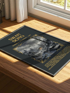 Swan Song Minimalist Book Poster by Robert R. McCammon – print on a sunlit desk