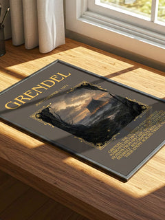 Grendel Minimalist Book Poster by John Gardner – print on a sunlit desk