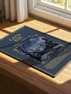 Cat's Eye Minimalist Book Poster by Margaret Atwood – print on a sunlit desk