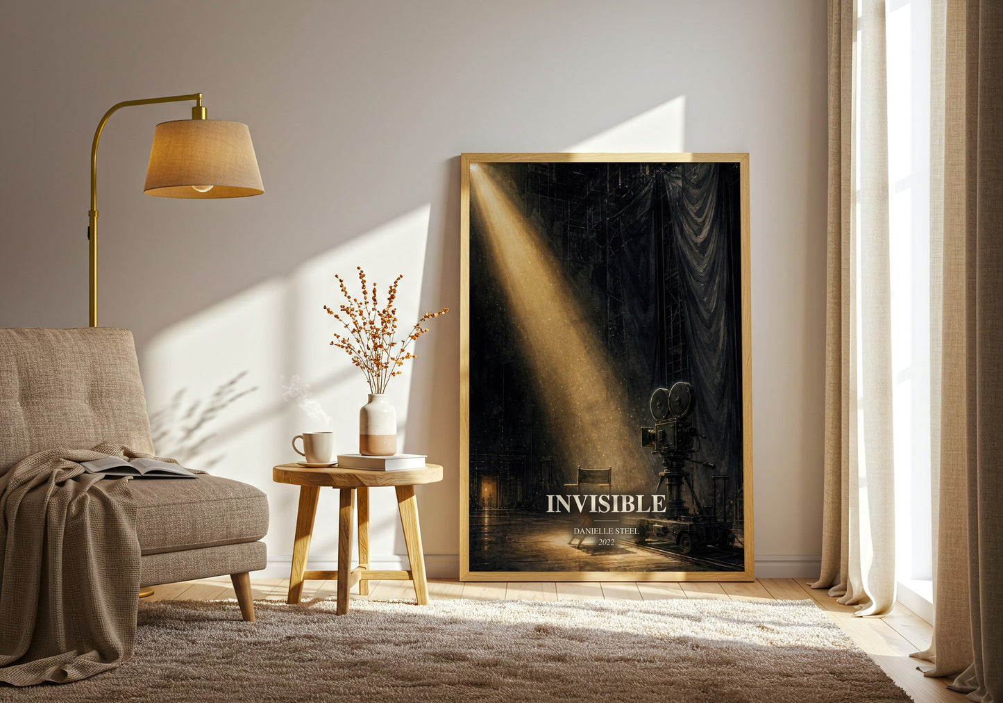 Invisible watercolour print in frame leaning in hallway – romance wall art