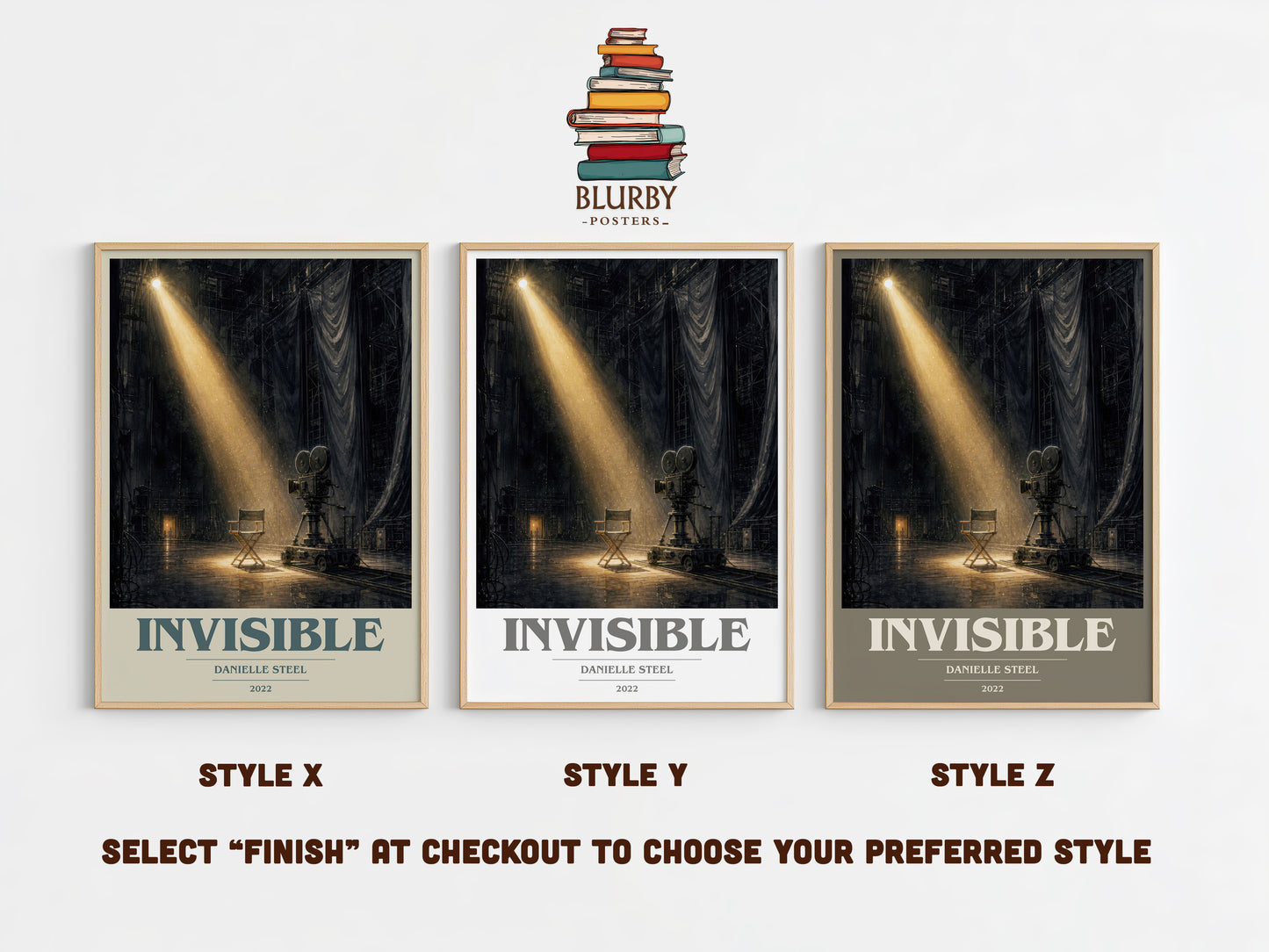Invisible book cover print in frame leaning in hallway – romance wall art