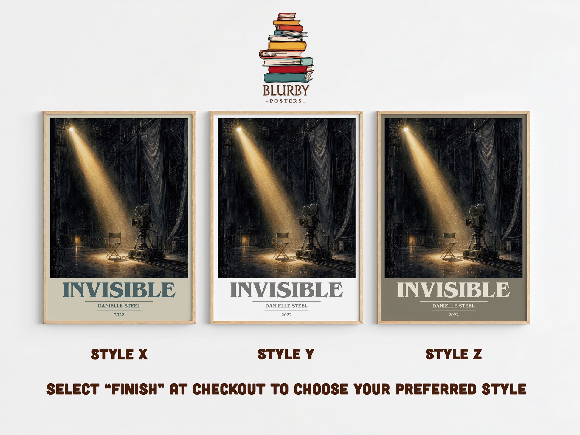 Invisible book cover print in frame leaning in hallway – romance wall art