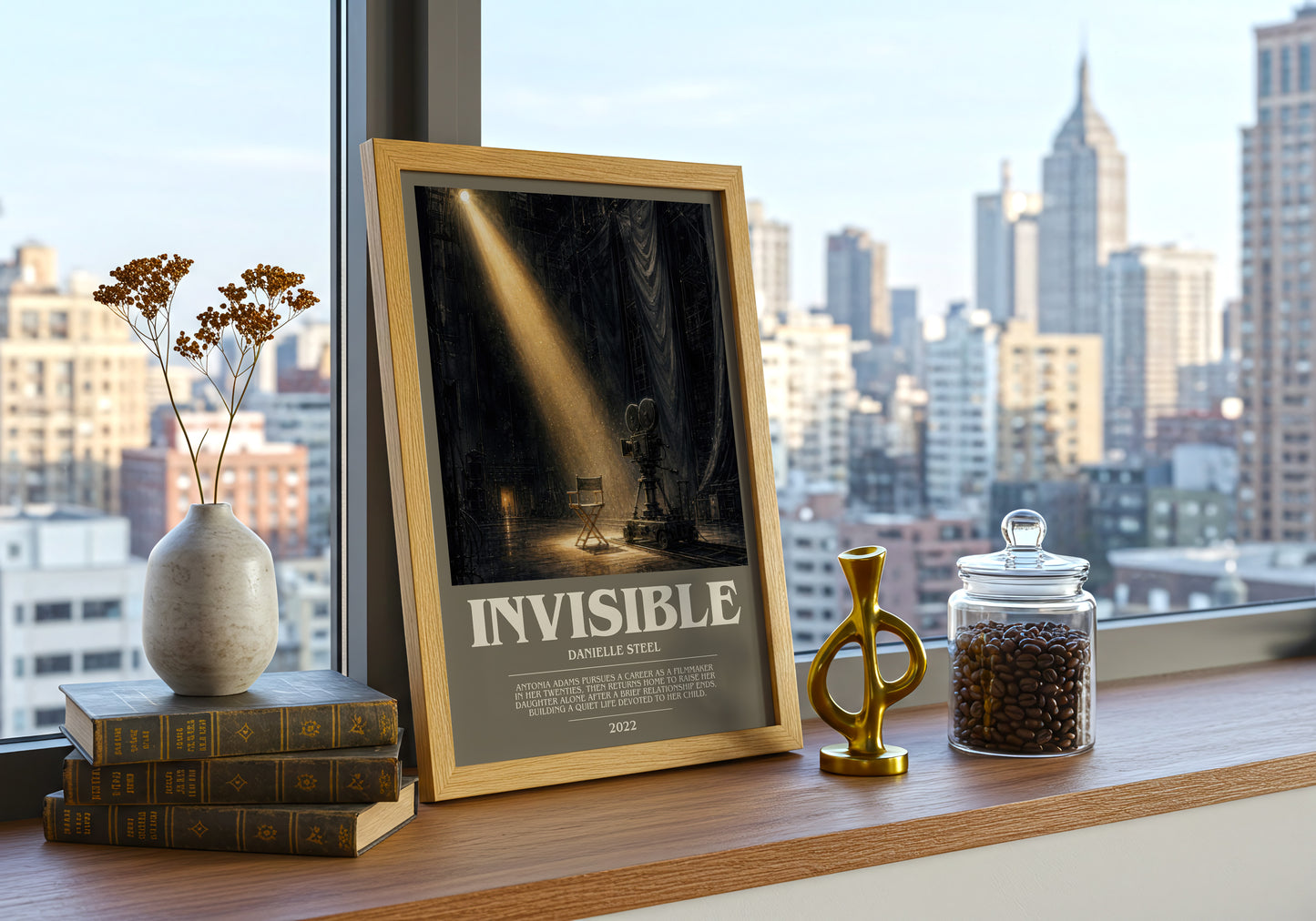 Invisible bookish print framed by window – literary home decor
