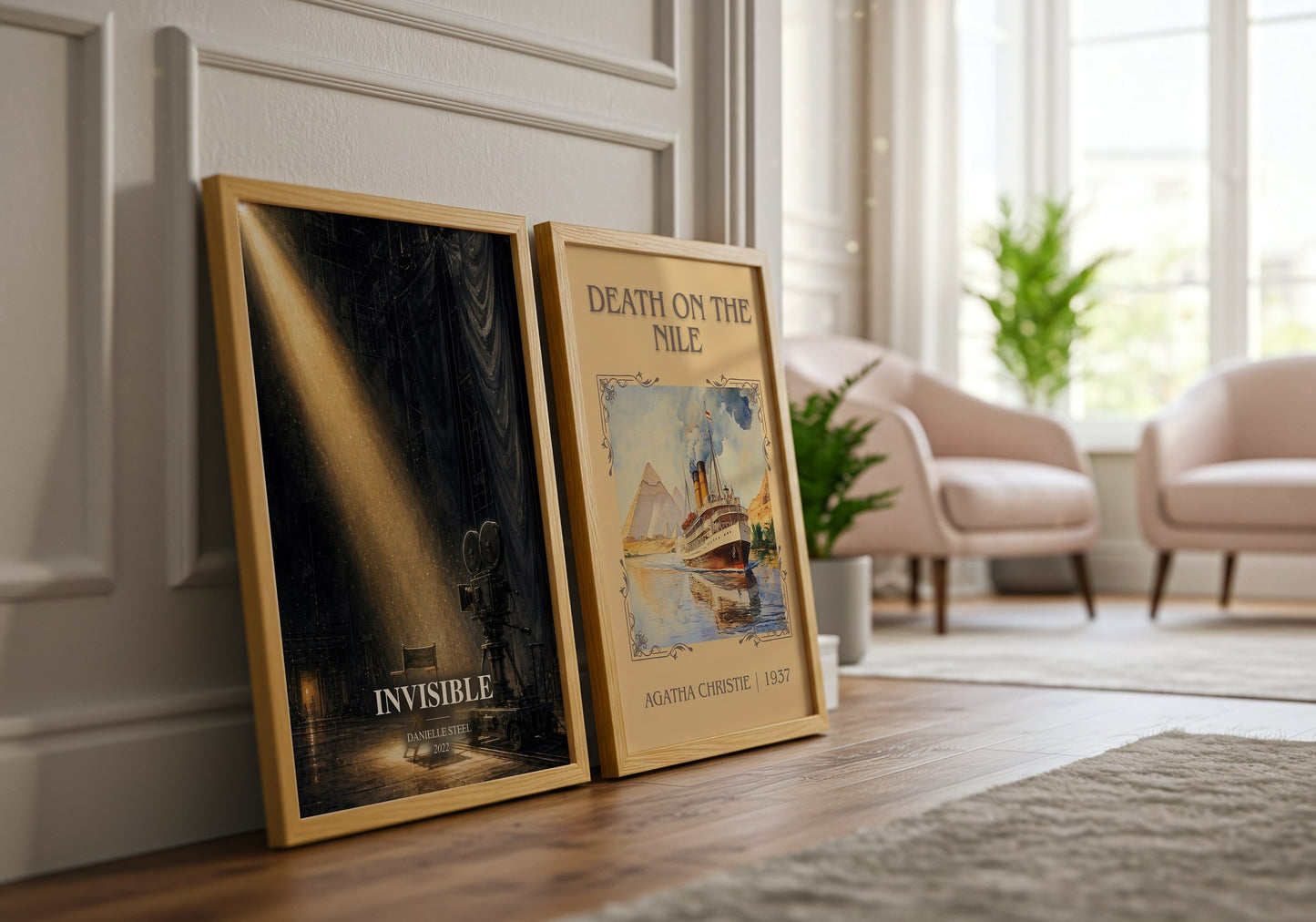 Invisible watercolour print framed by window – literary home decor
