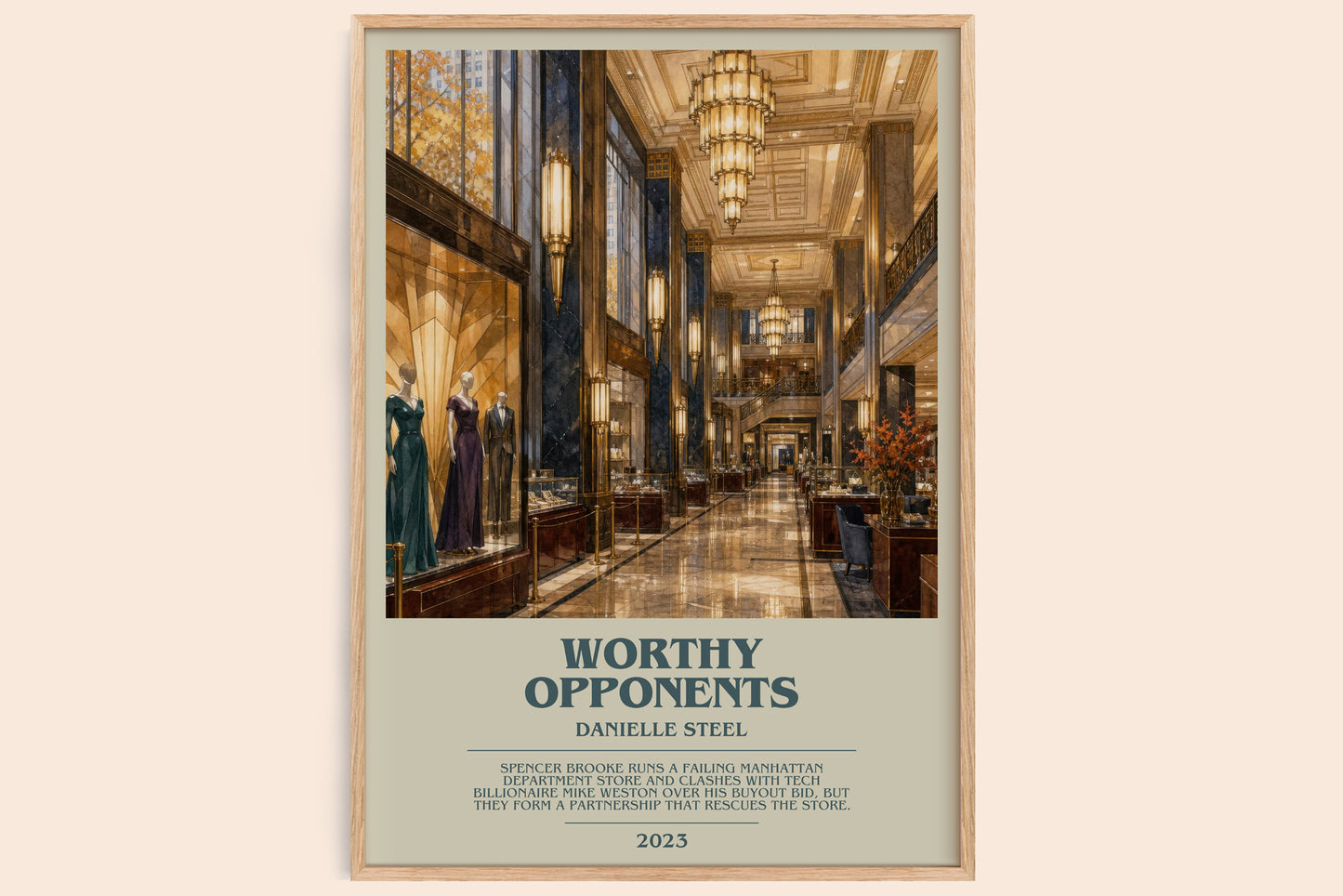 Worthy Opponents bookish book poster by Danielle Steel – framed literary art print
