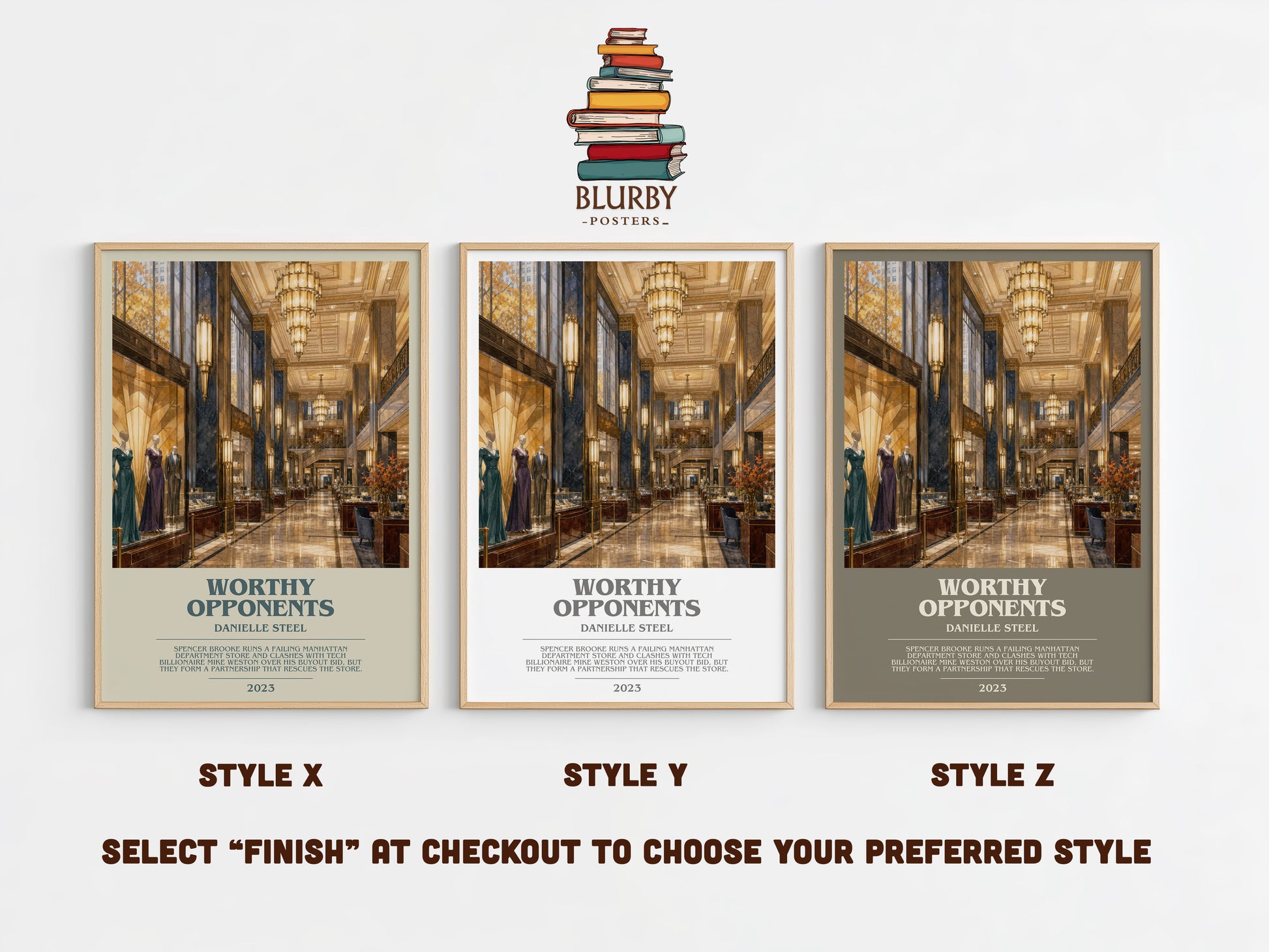 Worthy Opponents bookish print in frame leaning in hallway – contemporary fiction wall art