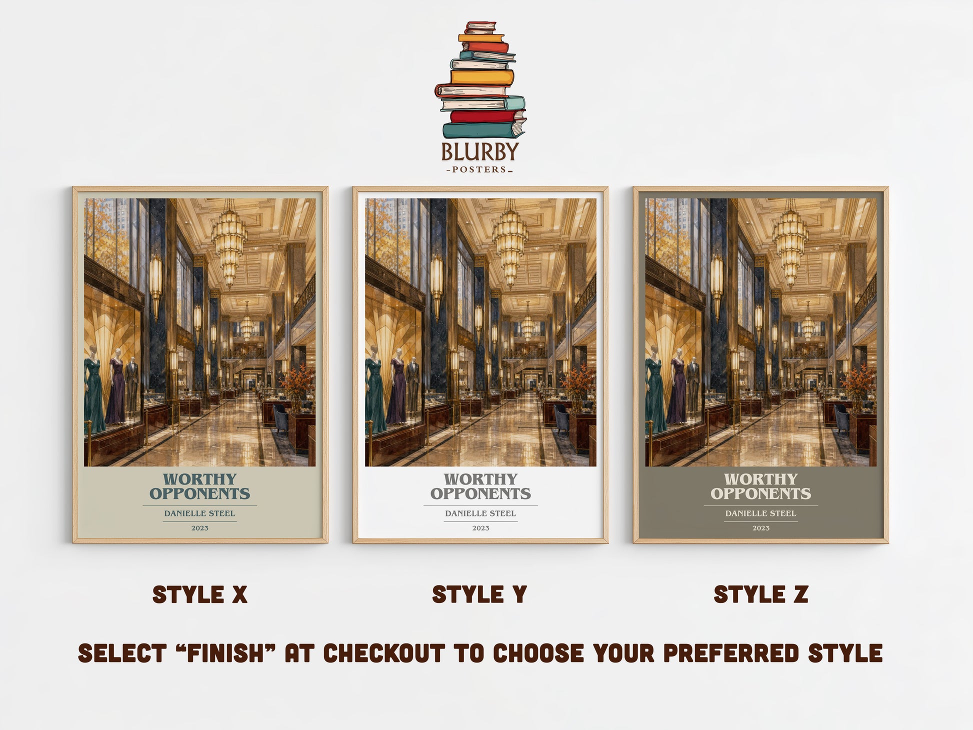 Worthy Opponents book cover print in frame leaning in hallway – contemporary fiction wall art