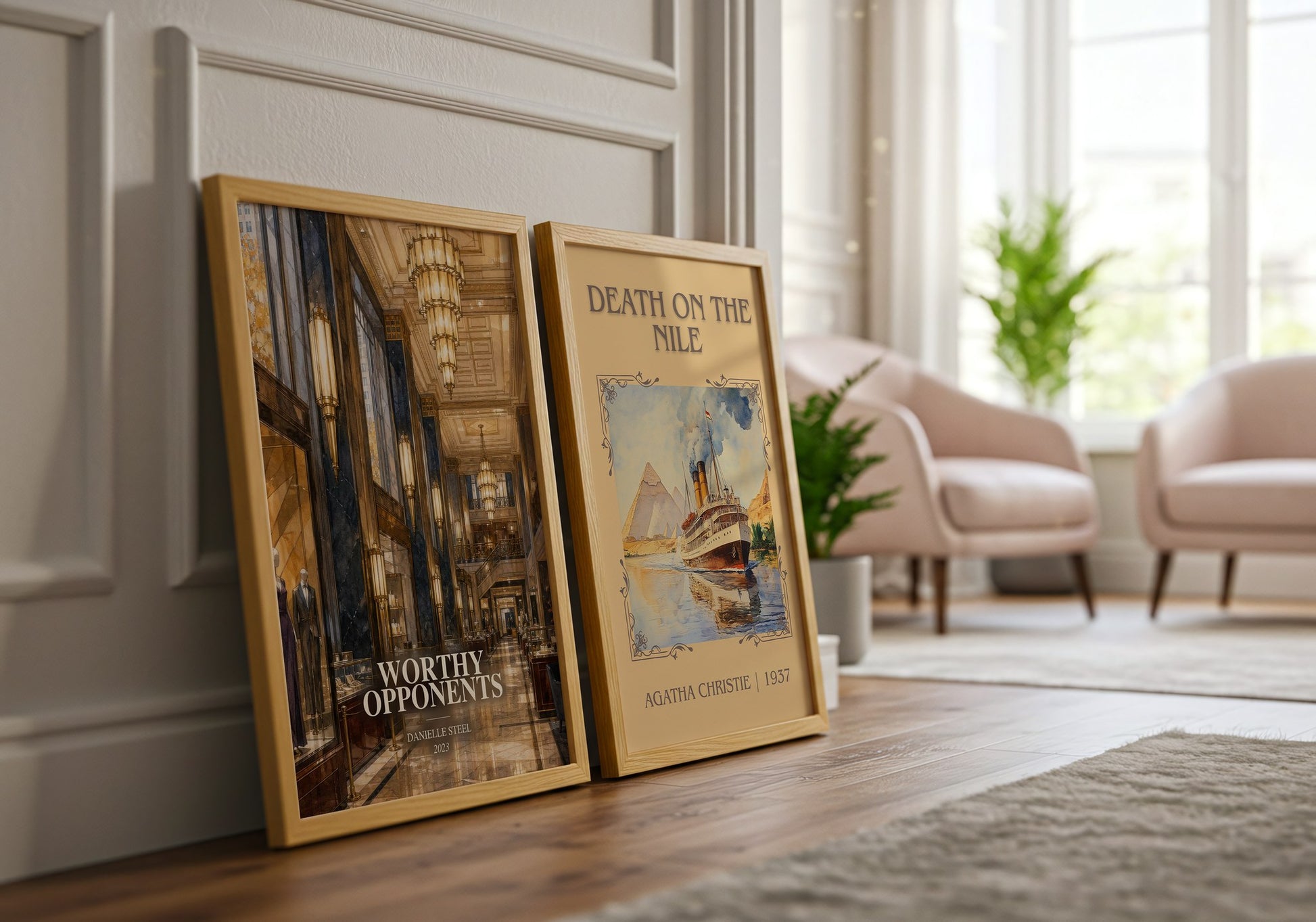 Worthy Opponents watercolour print framed by window – literary home decor