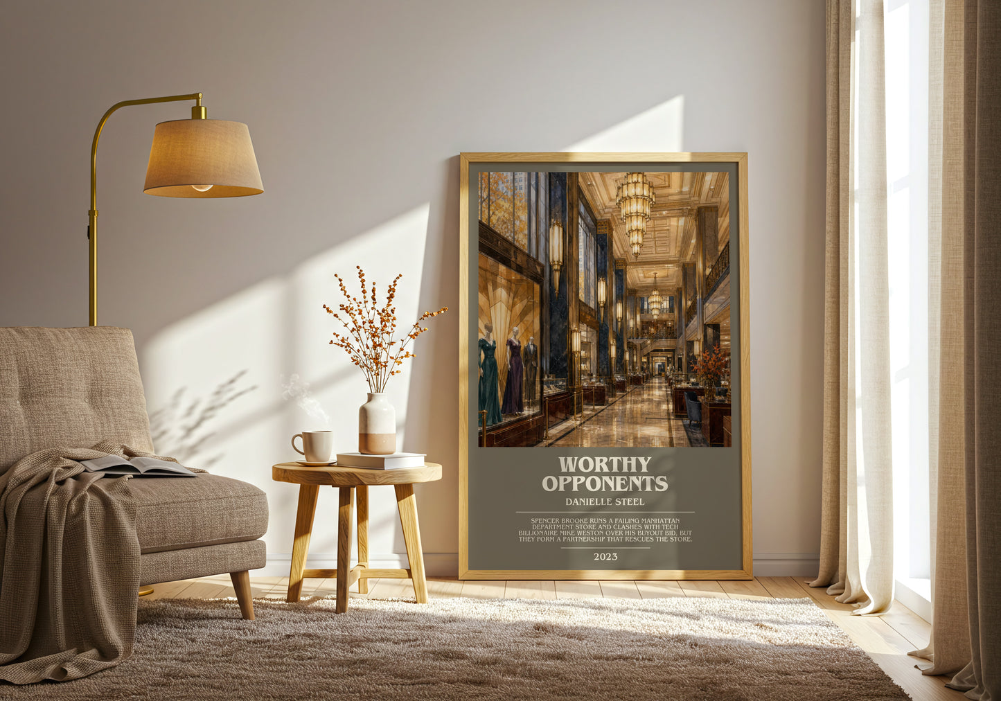 Worthy Opponents bookish print on bookshelf – Danielle Steel fan gift