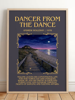 Dancer From The Dance Minimalist Book Poster by Andrew Holleran – framed print leaning on a wooden floor