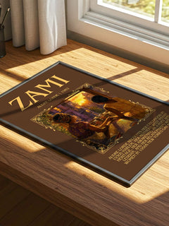 Zami Minimalist Book Poster by Audre Lorde – print on a sunlit desk