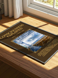 Consciousness Explained Minimalist Book Poster by Daniel Dennett – print on a sunlit desk
