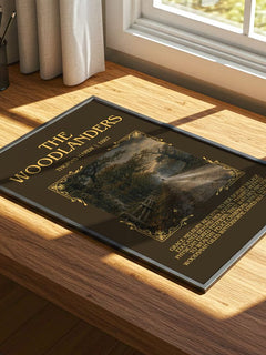 The Woodlanders Minimalist Book Poster by Thomas Hardy – print on a sunlit desk