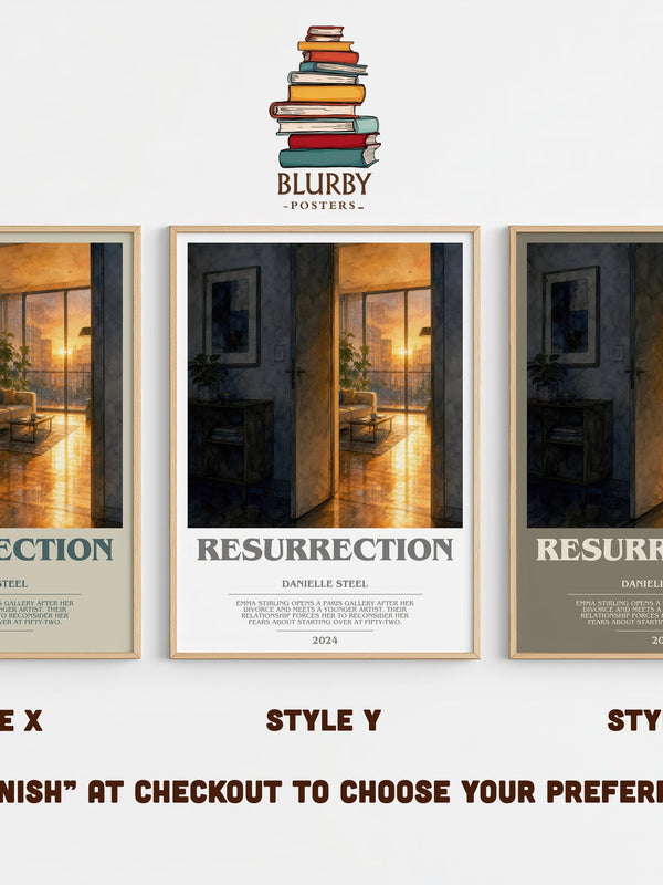 Resurrection bookish print in frame leaning in hallway – contemporary fiction wall art