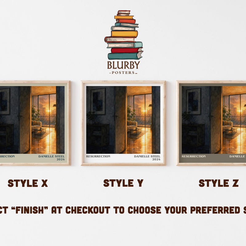 Resurrection literary print in frame leaning in hallway – contemporary fiction wall art
