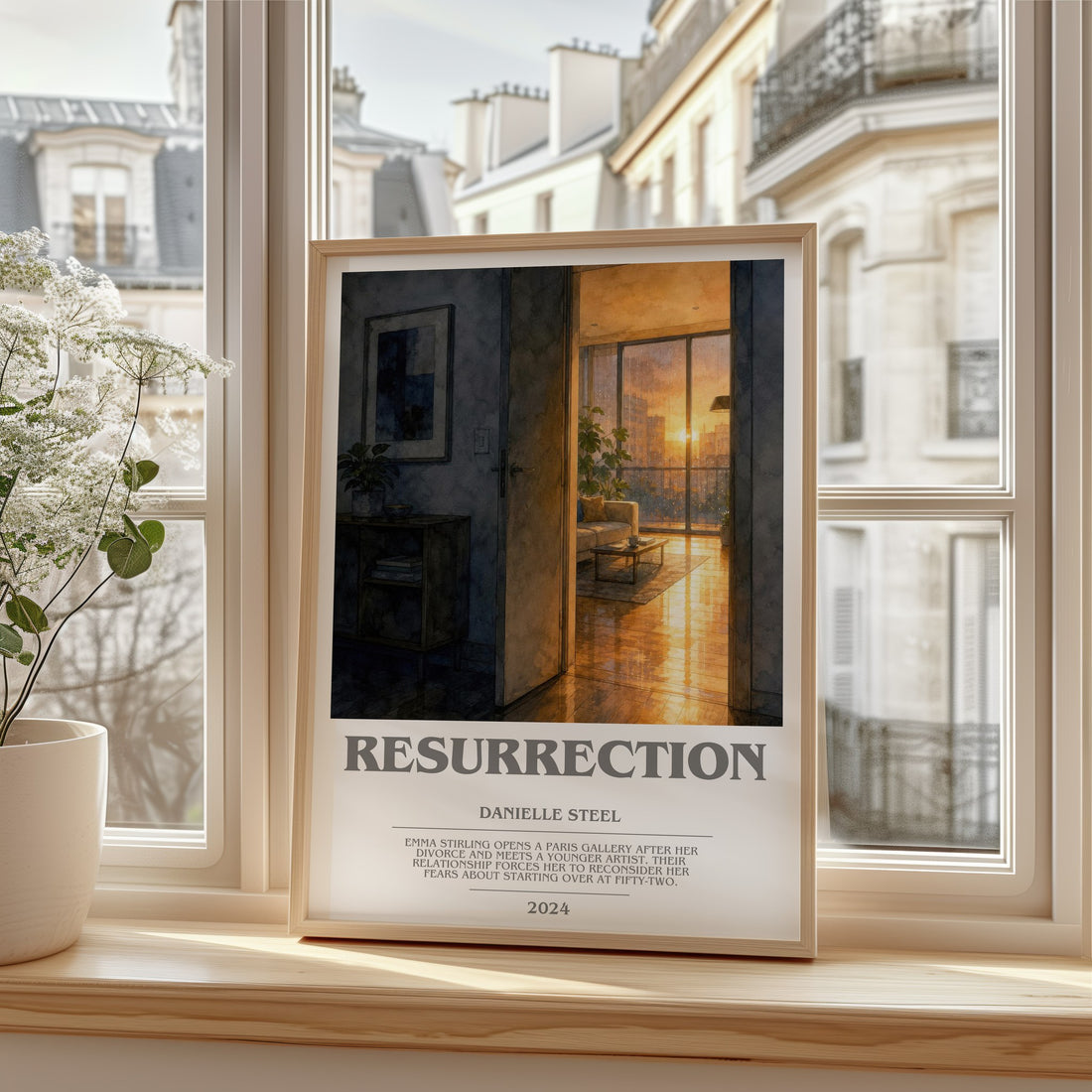 Resurrection Bookish Wall Art by Danielle Steel – framed print by a bright window