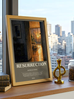Resurrection Bookish Wall Art by Danielle Steel – framed print on a city-view windowsill