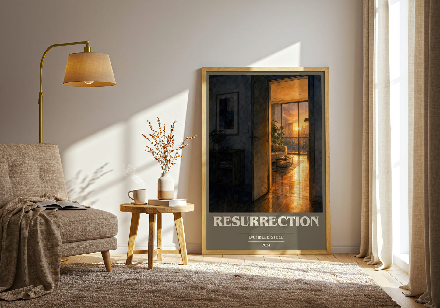 Resurrection book cover print on bookshelf – Danielle Steel fan gift