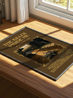 The Killer Inside Me Minimalist Book Poster by Jim Thompson – print on a sunlit desk