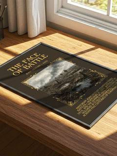 The Face of Battle Minimalist Book Poster by John Keegan – print on a sunlit desk