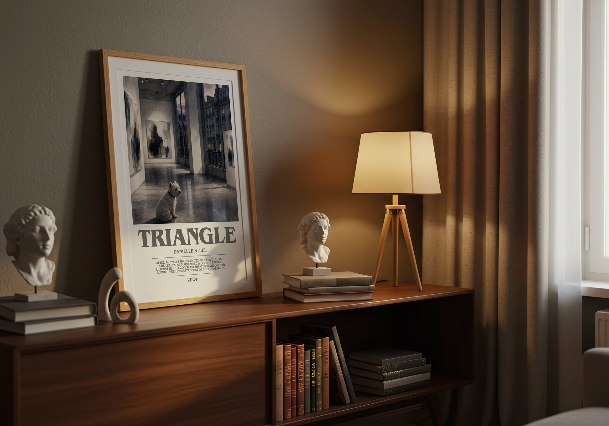 Triangle bookish book poster framed on wall – contemporary fiction wall art