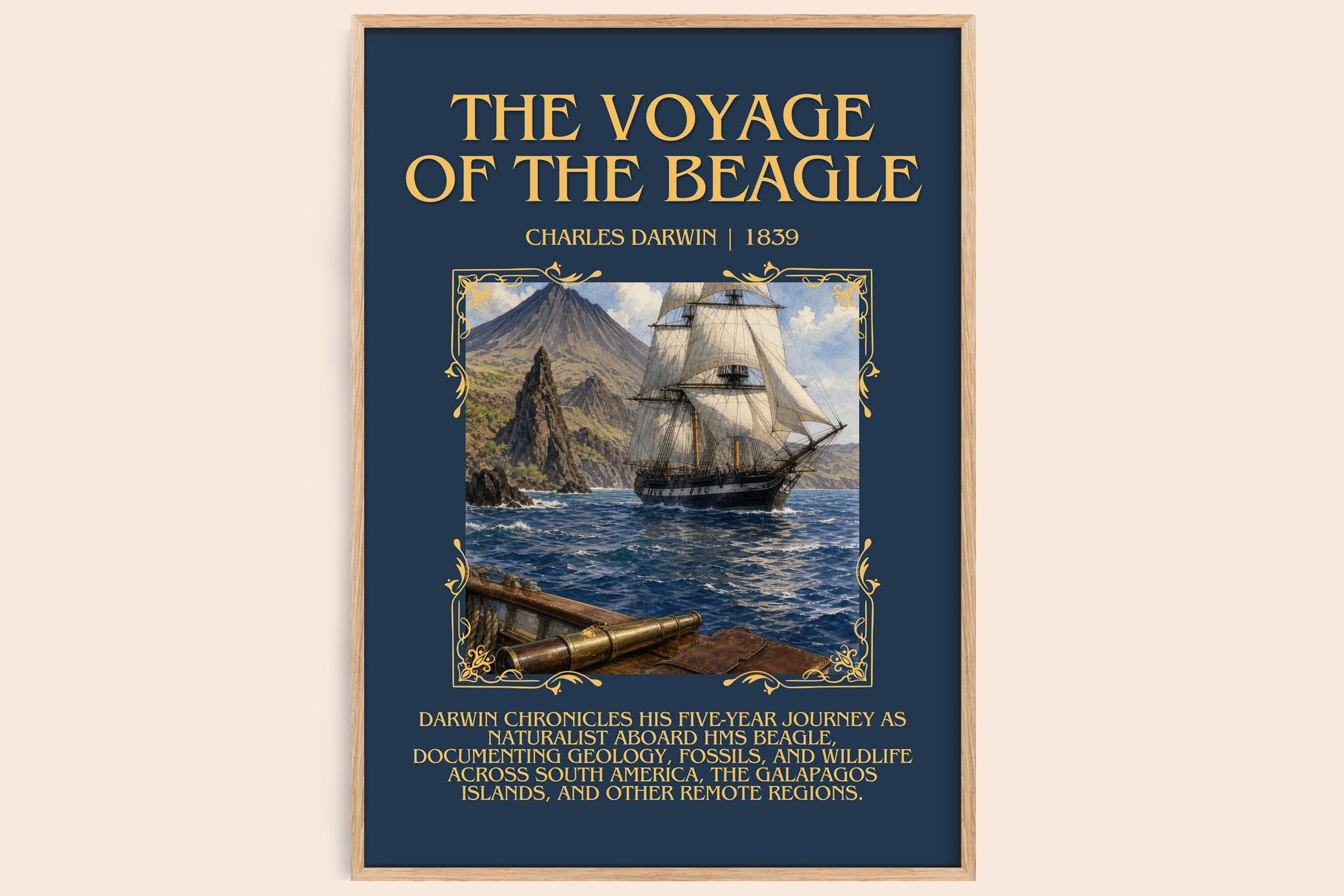 The Voyage of the Beagle Minimalist Book Poster by Charles Darwin