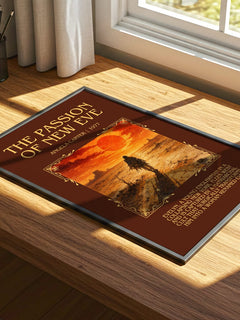 The Passion Of New Eve Minimalist Book Poster by Angela Carter – print on a sunlit desk