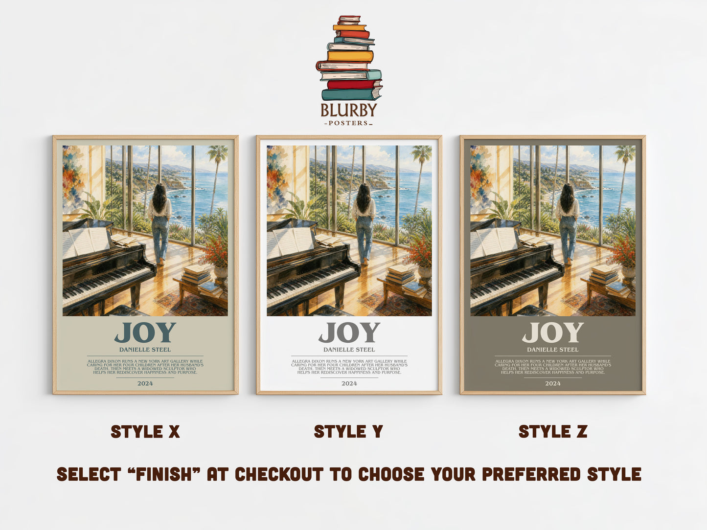 Joy bookish print in frame leaning in hallway – contemporary fiction wall art