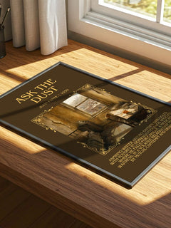 Ask The Dust Minimalist Book Poster by John Fante – print on a sunlit desk