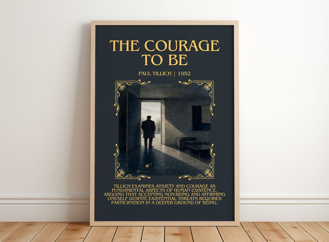 The Courage to Be Minimalist Book Poster by Paul Tillich – framed print leaning on a wooden floor