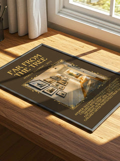 Far From the Tree Minimalist Book Poster by Andrew Solomon – print on a sunlit desk