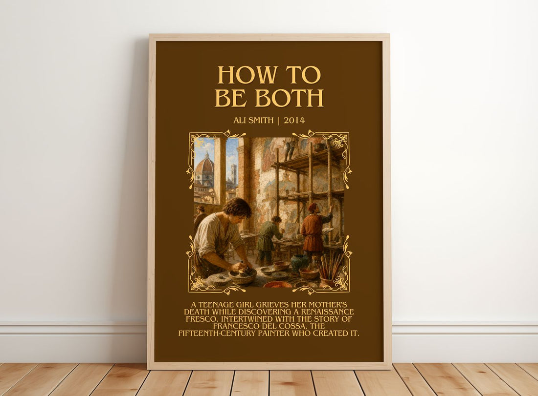 How to be both Minimalist Book Poster by Ali Smith – framed print leaning on a wooden floor