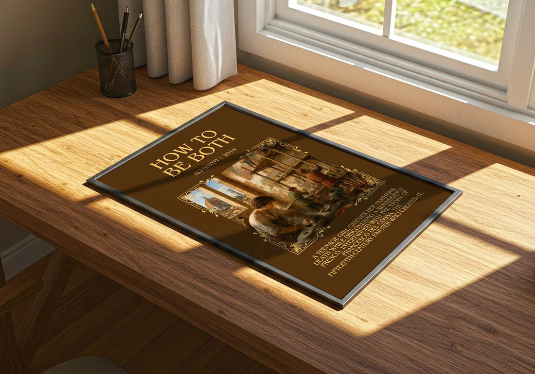 How to be both Minimalist Book Poster by Ali Smith – print on a sunlit desk