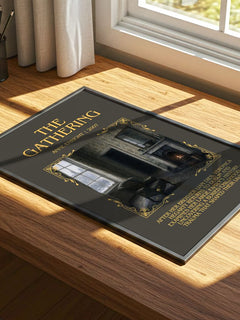 The Gathering Minimalist Book Poster by Anne Enright – print on a sunlit desk