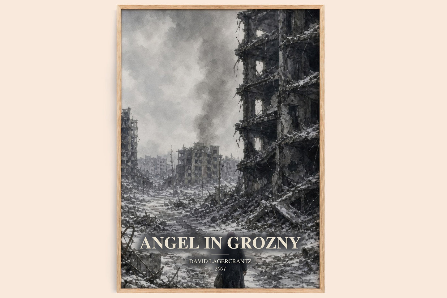 Angel In Grozny watercolour book poster by David Lagercrantz – framed literary art print