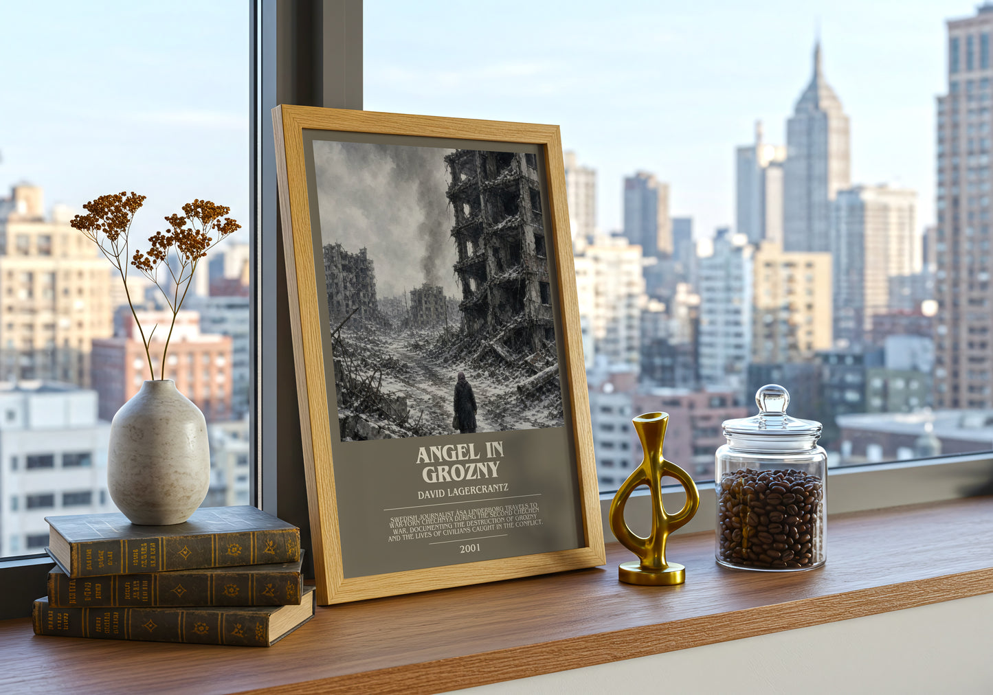 Angel In Grozny bookish print framed by window – literary home decor
