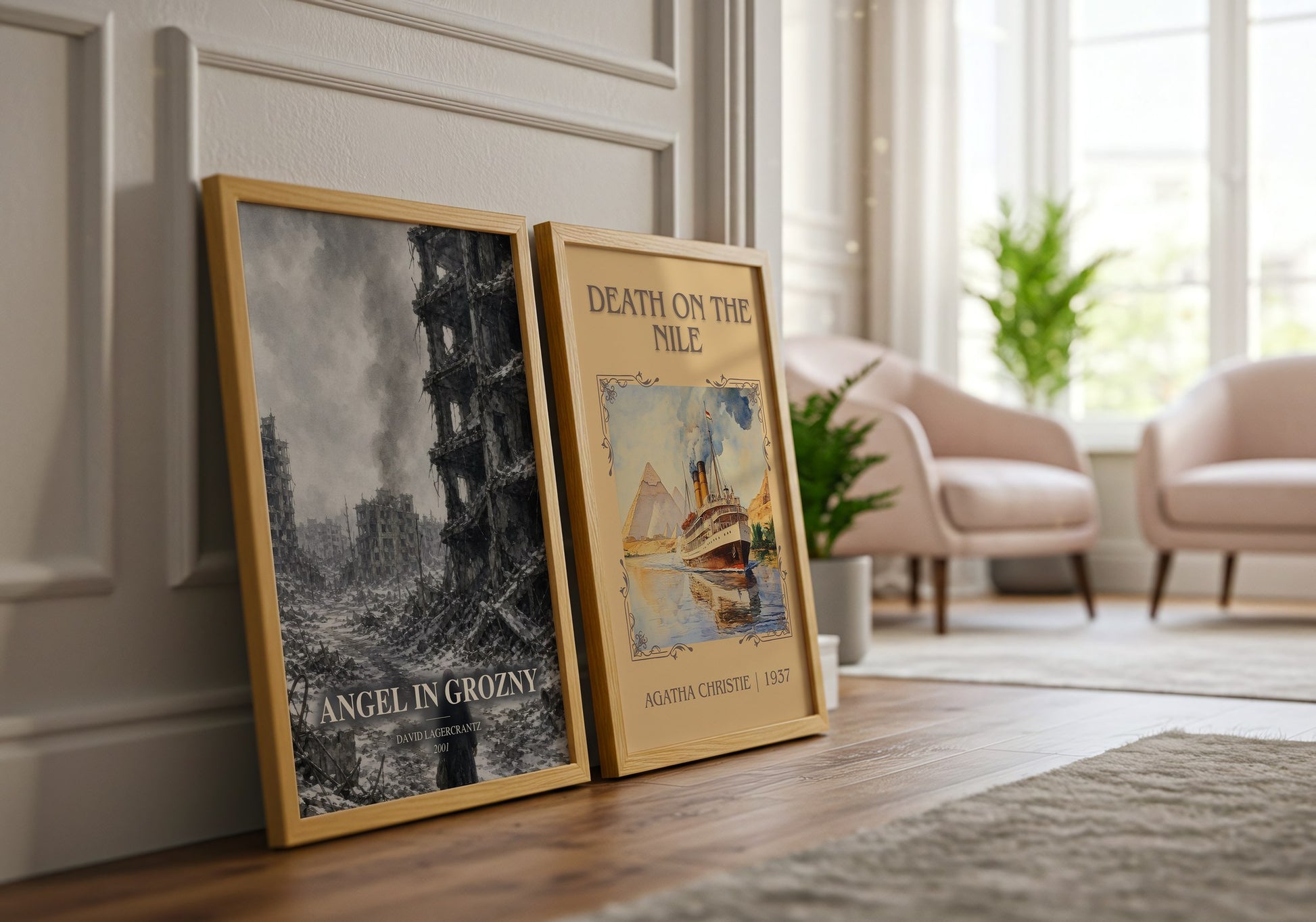 Angel In Grozny watercolour print framed by window – literary home decor