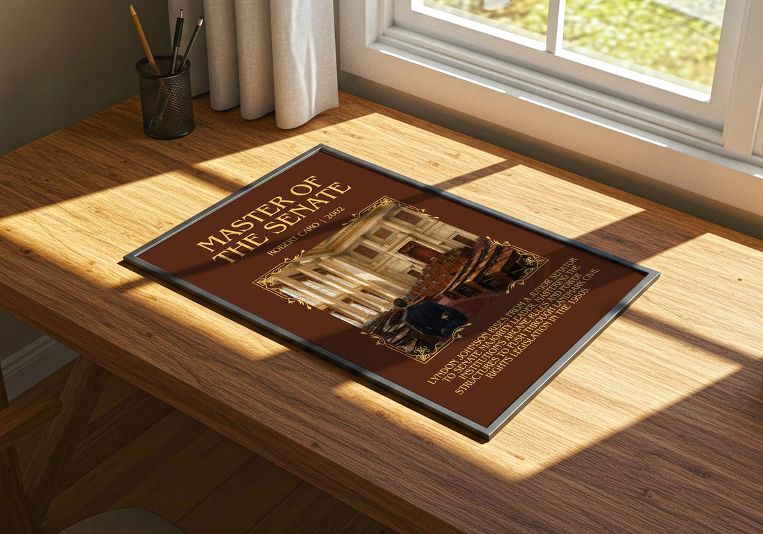 Master of the Senate Minimalist Book Poster by Robert Caro – print on a sunlit desk
