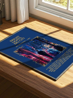 Bright Lights, Big City Minimalist Book Poster by Jay McInerney – print on a sunlit desk